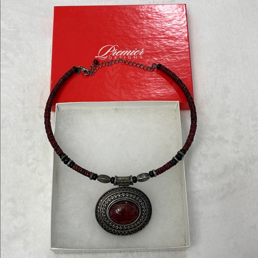 Premier Designs Red and Silver Bohemian Necklace